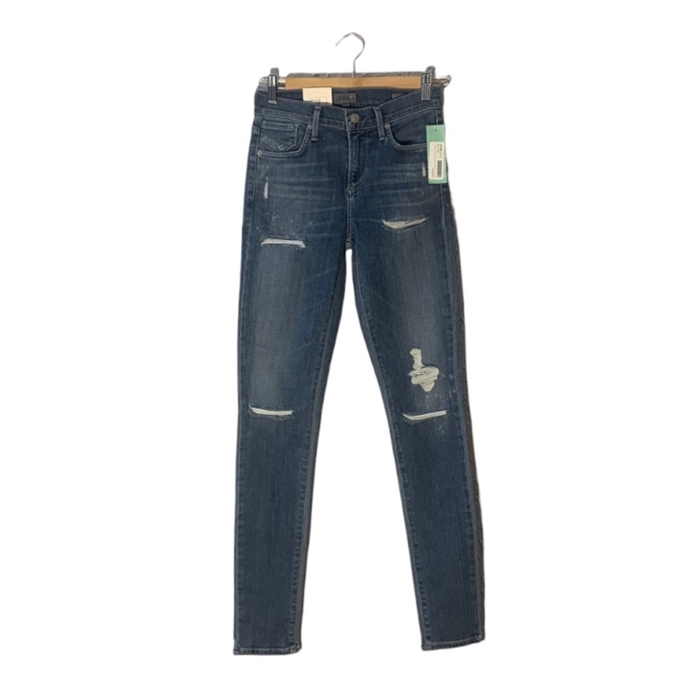 AGOLDE NEW Sophie High Rise Skinny Canines Brynn Distressed Jean Blue 25